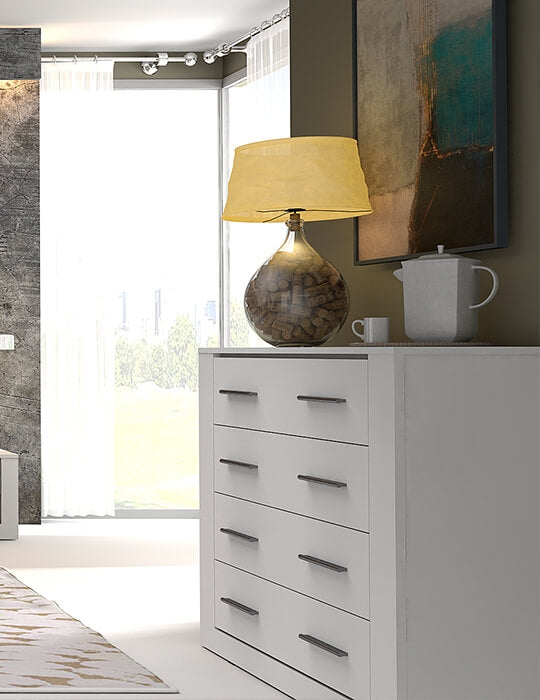 Commode en bois Arti 10 avec 4 tiroirs, Blanc Mat, L100xl42xH90 cm