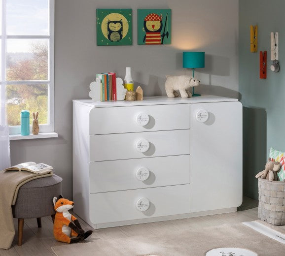 Commode avec 4 tiroirs et 1 porte, pour bébé