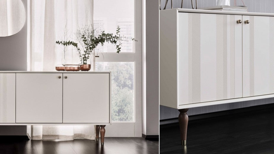 Commode en aggloméré et bois avec 4 portes Floria Crème / Noyer, l208.8xP50xH82 cm