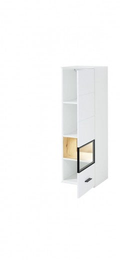 Vitrine suspendue en aggloméré et MDF avec 1 porte, Madeline Blanc, l40xA36xH125 cm