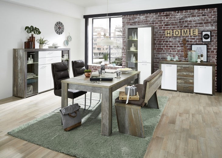 Vitrine en aggloméré et MDF, avec 4 portes et 2 tiroirs Krone Blanc / Natural, l174xA45xH125 cm