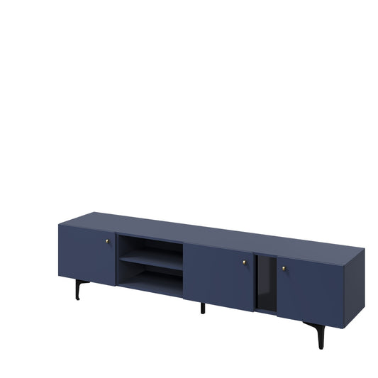 Commode TV en bois avec 3 portes, Colors Large CS 05, Bleu marine mat / Noir, L200xl41xH50 cm