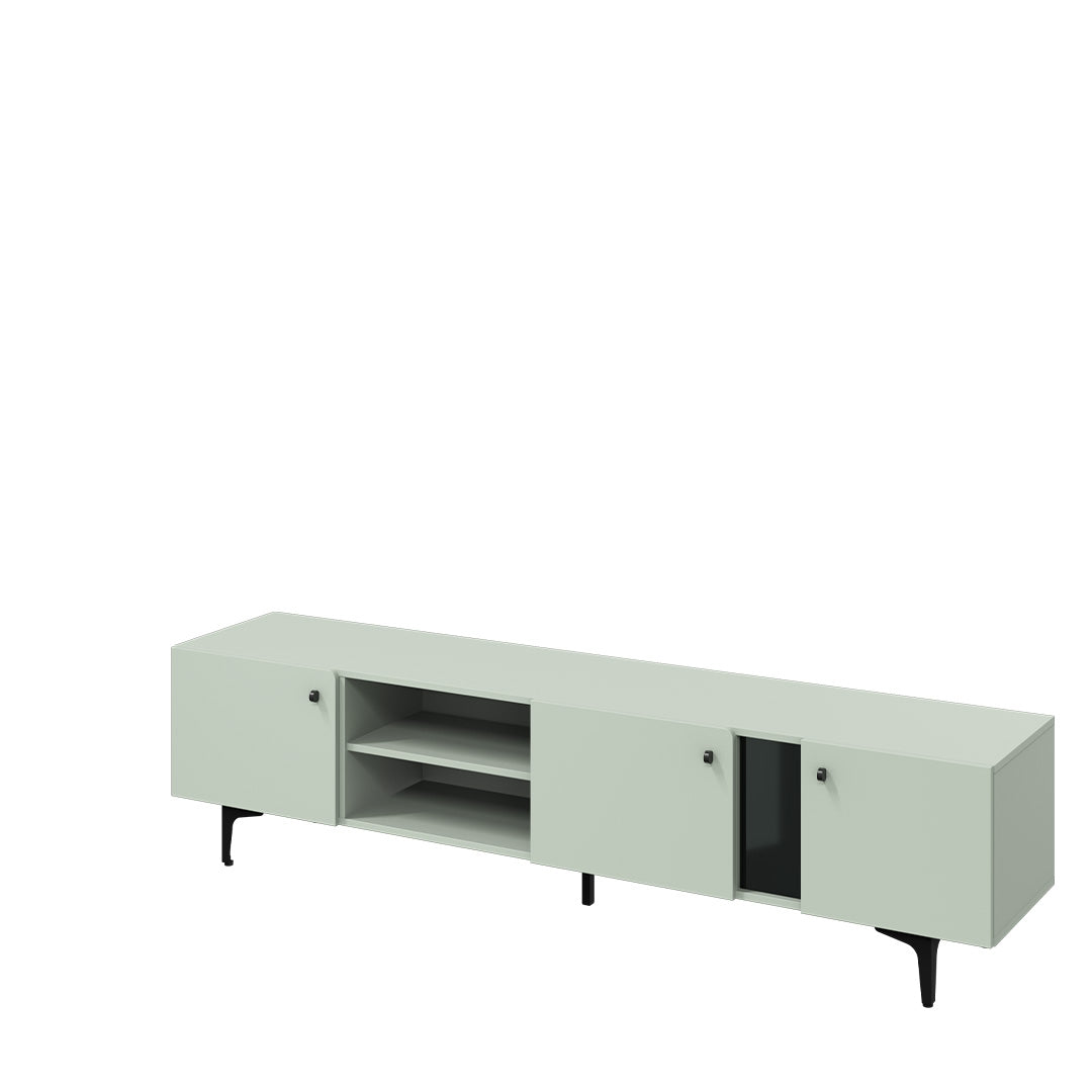 Commode TV en bois avec 3 portes, Colors Large CS 05, Vert Menthe / Noir, L200xW41xH50 cm