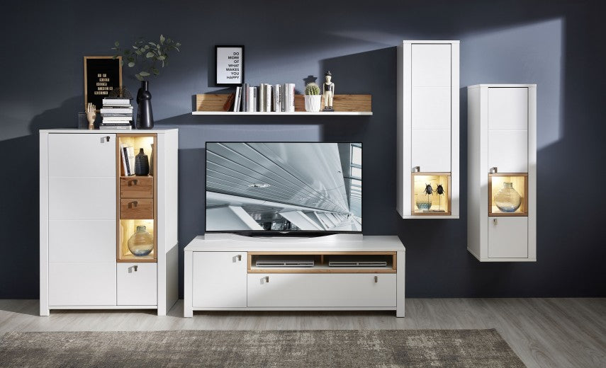 Etagère suspendue en aggloméré et MDF Selina Blanc / Naturel, l140xA20xH16 cm