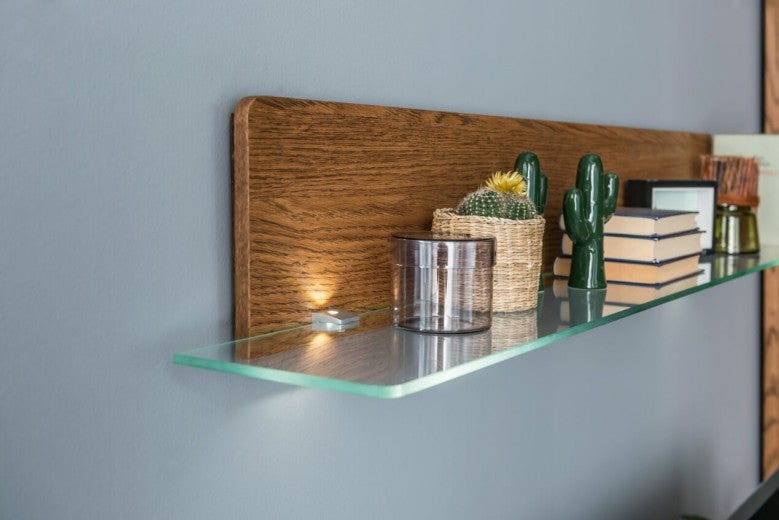 Placage et étagère en verre LED inclus Monténégro 35 Grand Chêne Rustique, l160xl25xH23 cm