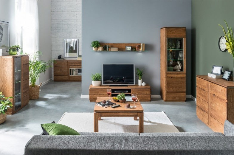 Meuble TV en bois et placage avec 2 portes Montenegro 25 Chêne Rustique Moyen, l163xA42xH38 cm