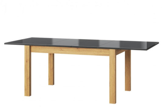 Table extensible en aggloméré et verre Kama 40 Chêne / Noir, L136-210xl90xH76 cm