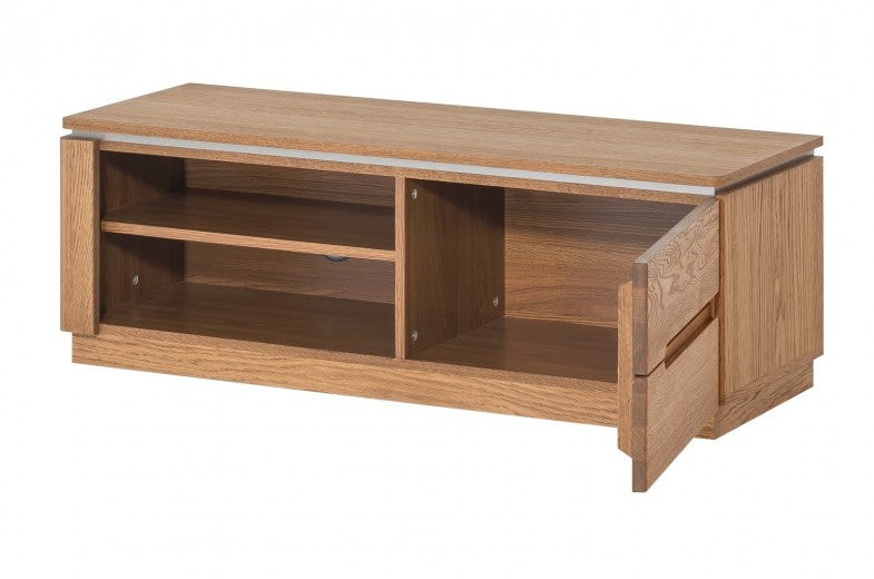 Meuble TV en bois et placage avec 1 porte Montenegro 24 Petit Chêne Rustique, l108xA42xH38 cm