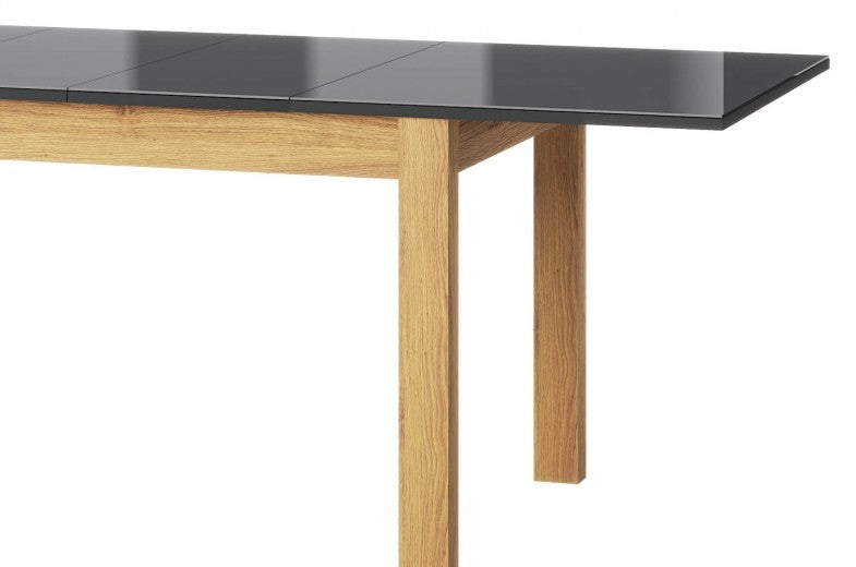 Table extensible en aggloméré et verre Kama 40 Chêne / Noir, L136-210xl90xH76 cm