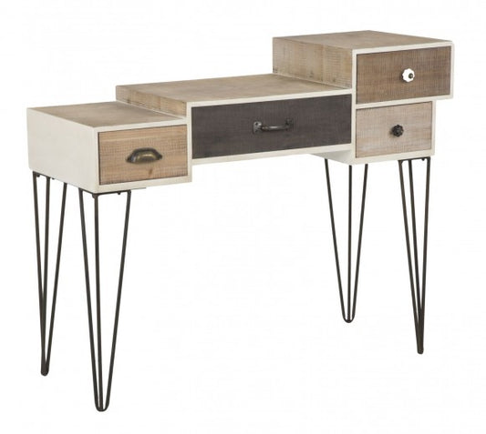 Console en bois, avec 4 tiroirs Raw Multicolor, l106xA44xH85 cm