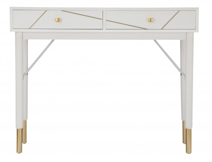 Console en MDF et métal, avec 2 tiroirs Luxy Blanc/Or, l100xA40xH79 cm