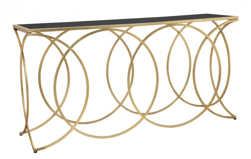 Console métal et verre Infinity Noir / Or, l160xA40xH79 cm