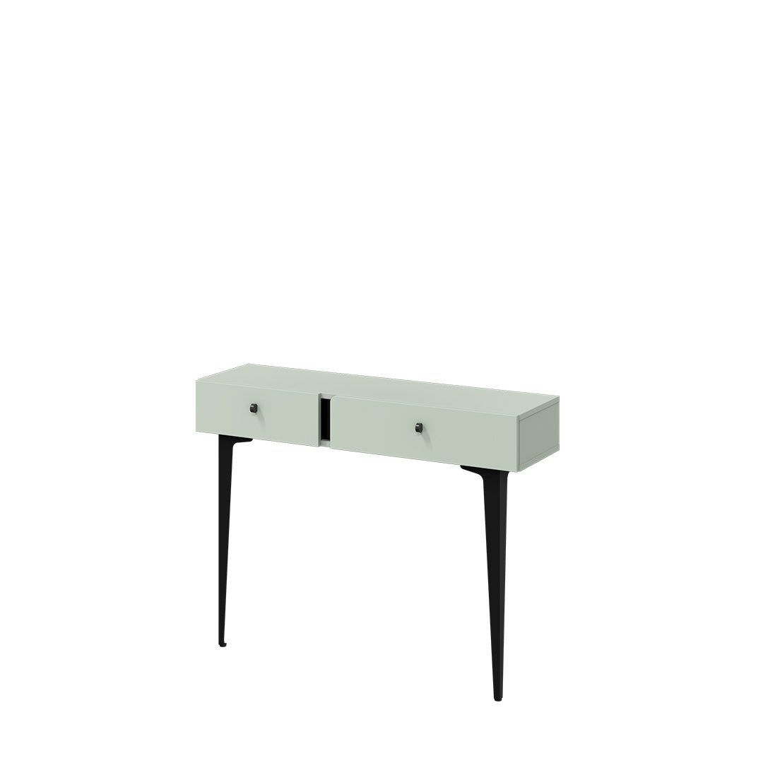 Console en bois clair avec 2 tiroirs, Coloris CS 07, Vert Menthe / Noir, L105xl30xH80 cm