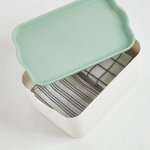 Boîte de rangement en plastique, Couvercle II Blanc / Vert Menthe, L44,5xl30xH14 cm
