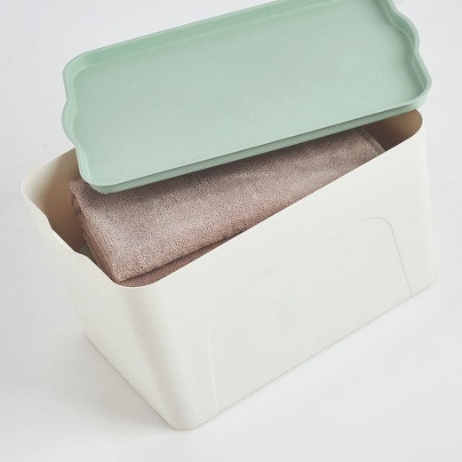 Boîte de rangement en plastique, Couvercle III Blanc / Vert menthe, L44,5xl30xH24,5 cm