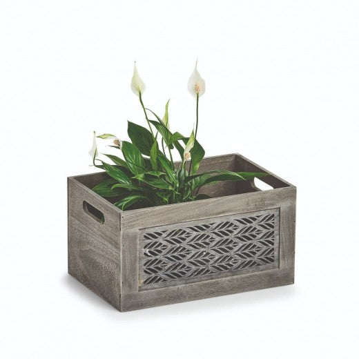 Boîte de rangement en bois, Feuilles Small Gris, L30xl20xH16 cm