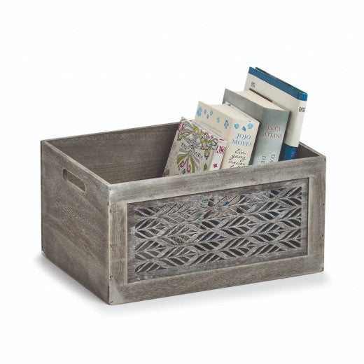 Boîte de rangement en bois, Feuilles Larges Gris, L35xl25xH18 cm