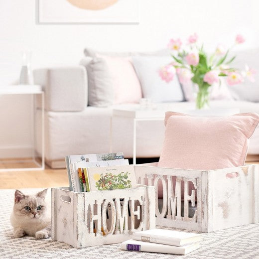 Boîte de rangement en bois de Paulownia, Home Medium Blanc, L35xl25xH20 cm