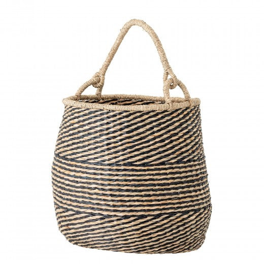 Panier de rangement en jonc de mer, Cherstin Naturel / Noir, Ø38xH35 cm