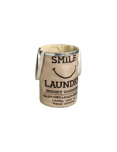 Panier à linge avec poignées, Laundry Smiley Beige / Marron, Ø37xH50 cm