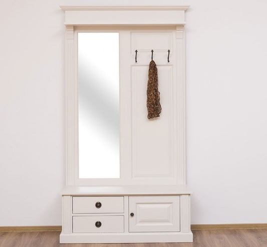 Cintre et miroir à entinement, en bois de sapin, avec 2 tiroirs et 1 porte, Pasy PS539 peint, L121XA41XH210 CM-ICREM
