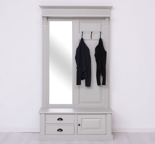 Complicité de combinaison et miroir, bois de sapin, avec 2 tiroirs et 1 porte, Pasy PS539 peint, l121xa41xh210 cm-grri
