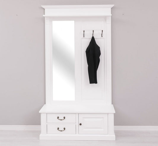 Restez avec l'étagère et le miroir, en bois de sapin, avec 2 tiroirs et 1 porte, Pasy PS539 peint, L121XA41XH210 CM-IVIIR