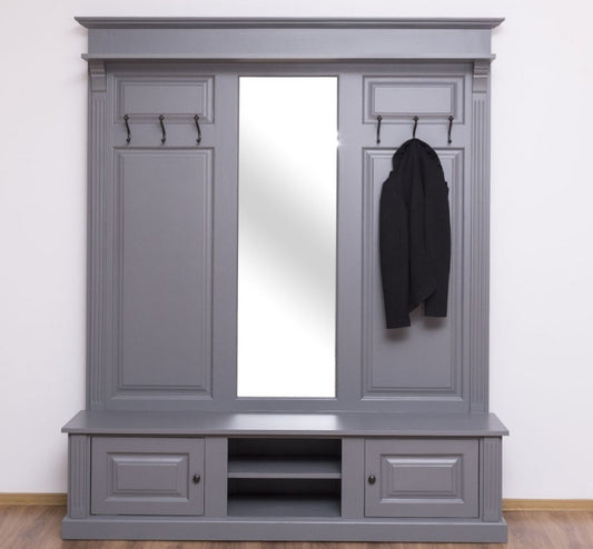 Tenu avec étagère et miroir, bois de sapin, avec 2 portes, PSY PS626 peint, L181XA41XH210 CM-GRI FERMÉ