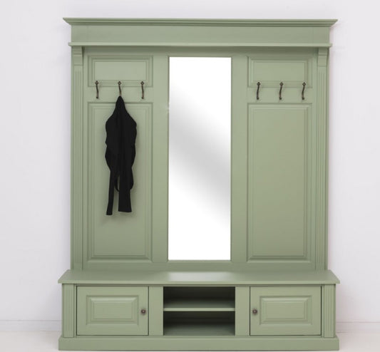 Huffre et miroir de combustion, bois de sapin, avec 2 portes, PSY PS626 peint, l181xa41xh210 cm-vert olive