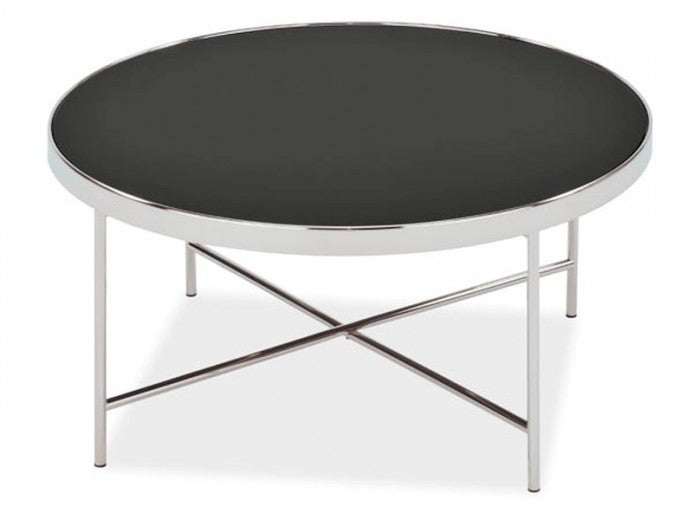 Table basse en verre et métal Gina B Noir / Chrome, Ø82xH40 cm