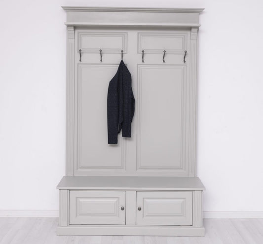 Cintre et étagère, en bois de sapin, avec 2 portes, Pasy PS366, p013 peint gris, l140xa41xh210 cm