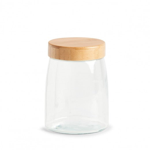 Récipient de stockage avec couvercle, en verre, Bamboo Medium Natural, 1300 ml, Ø12,5xH16,5 cm