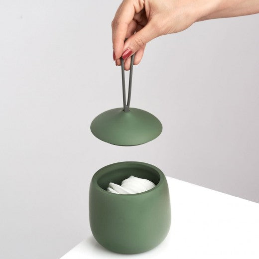 Récipient avec couvercle, en polyrésine, Sauge Vert Foncé, Ø10,5xH11,8 cm