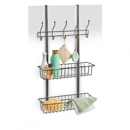 Support de porte avec 2 compartiments de rangement, métal, Rack II Noir, l39xA16xH71,5 cm