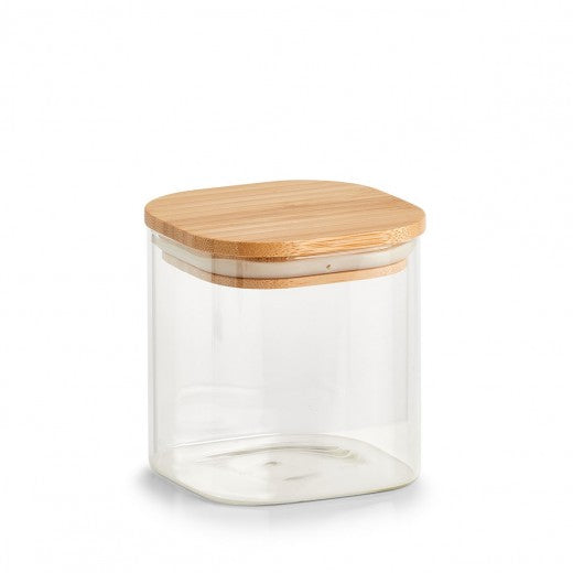 Récipient de stockage avec couvercle hermétique, en verre, Bamboo Square Small Natural, 640 ml, L10xl10xH11 cm