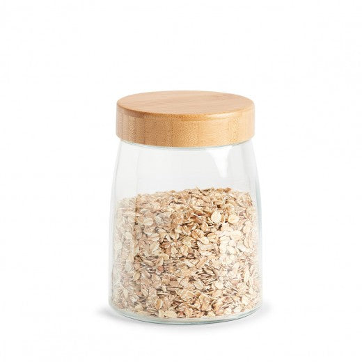 Récipient de stockage avec couvercle, en verre, Bamboo Medium Natural, 1300 ml, Ø12,5xH16,5 cm