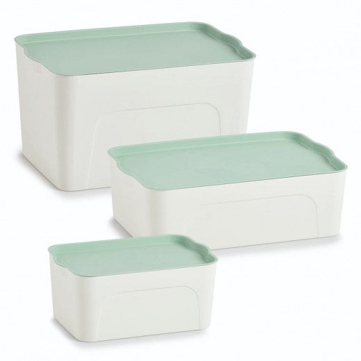 Boîte de rangement en plastique, Couvercle II Blanc / Vert Menthe, L44,5xl30xH14 cm