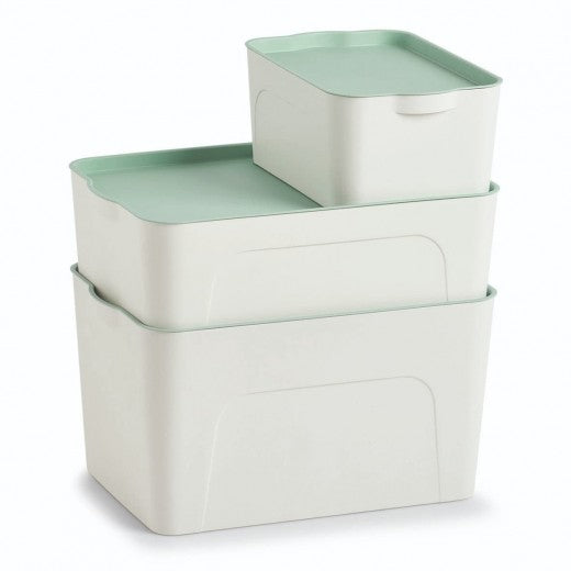 Boîte de rangement en plastique, Couvercle II Blanc / Vert Menthe, L44,5xl30xH14 cm