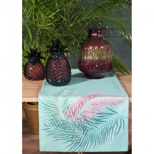 Table croisée Velours Blanc Vert Menthe, 35 x 140 cm