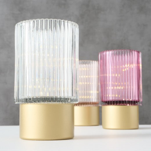Décoration Verre LED Apia Rose / Blanc, Motifs Assortis, Ø9xH15 cm