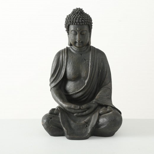 Décoration Bouddha polyrésine gris foncé, l17xP26xH40 cm