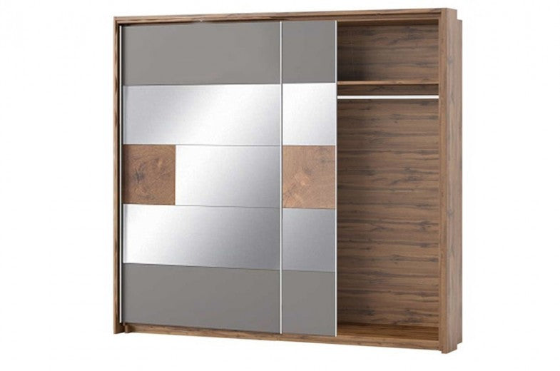 Armoire avec miroir et 2 portes coulissantes Livorno 73 Chêne / Gris, l215xA60xH210 cm