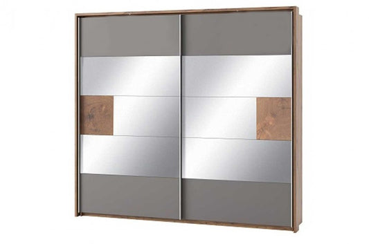 Armoire avec miroir et 2 portes coulissantes Livorno 73 Chêne / Gris, l215xA60xH210 cm