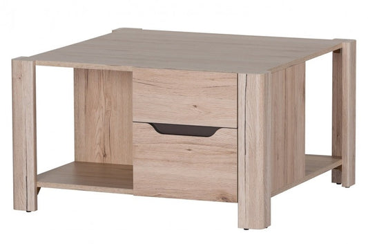 Table basse en châtaignier, avec 2 tiroirs Desjo 41 Chêne San Remo, L80xl80xH46 cm