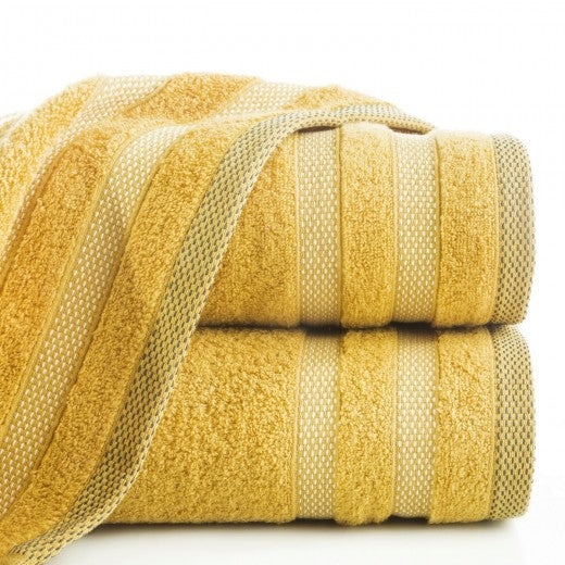 Drap de bain en coton Riki jaune, 50 x 90 cm