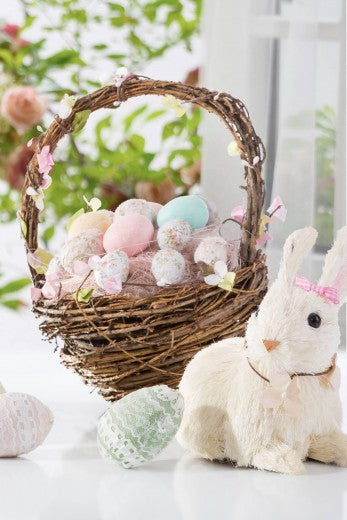 Panier déco avec oeufs de Pâques Pastel Naturel, L22xl20xH34 cm