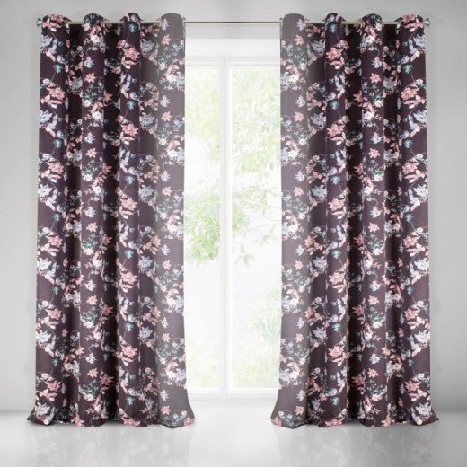 Draperie Tulia Velours Graphite / Rose, 140 x 250 cm, 1 pièce