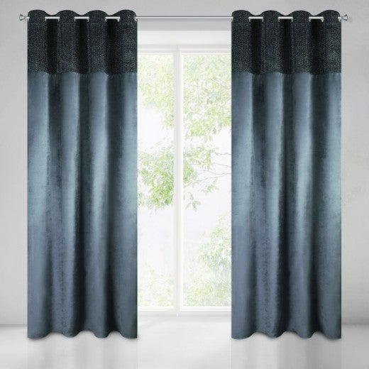 Rideau en Velours Mady Bleu / Argent, 140 x 250 cm, 1 pièce