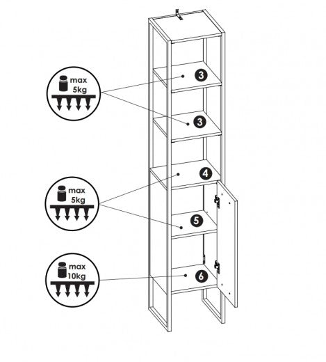 Meuble de salle de bain haut avec 1 porte et étagères, Brooklin, l35xA33xH185 cm