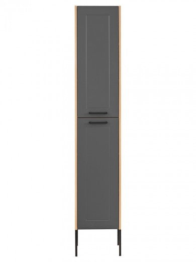 Meuble haut 2 portes, pieds métal, Bois Graphite / Chêne, l35xA30xH170 cm